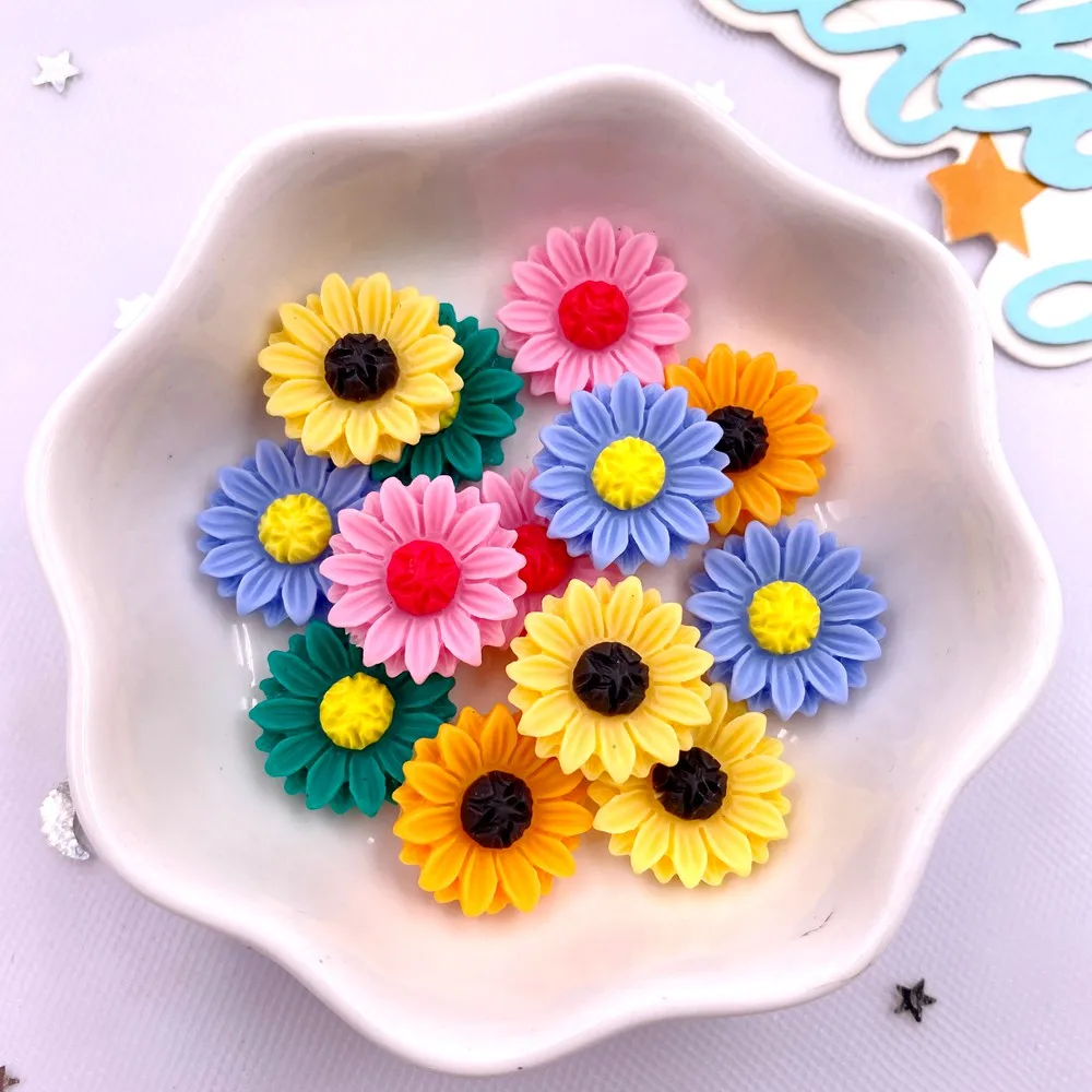 Paradise Jewelry & Watches Dolphin Mall - 30Pcs Resin Colorful 15mm Sunflower Flatback