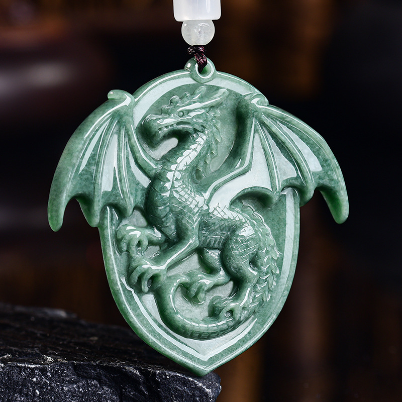 Jewelry & Watches Ltd - Natural Burmese Jadeite Dragon Pendant Necklace