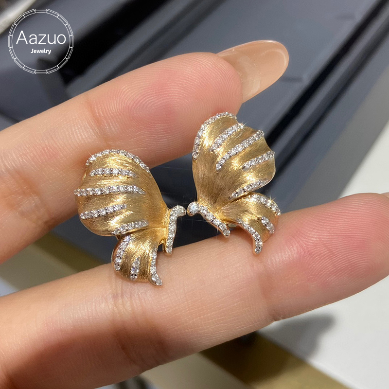 Diamond Stud Earrings - Aazuo Fashion Jewelry 18K Yellow Gold