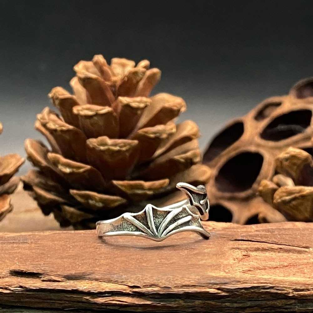 Gothic Bat Wing Ring with Skul - Gothic Skull Ring 评论和价格