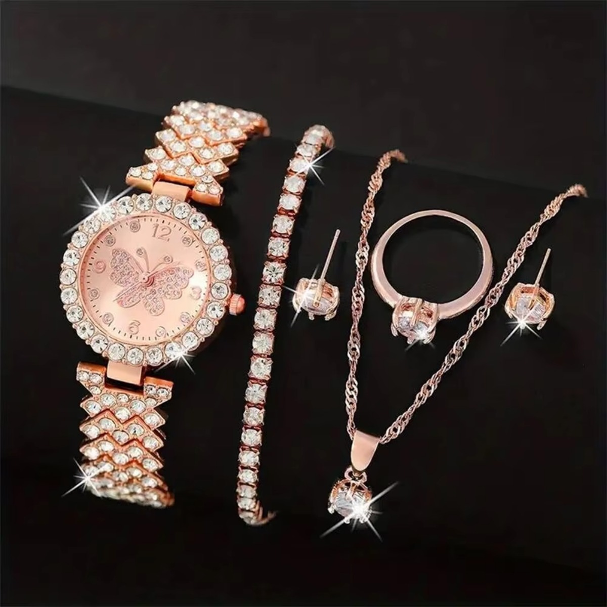 6PCS/Set Luxury Rhinestone But - Jewelry Watches For Ladies 评论和价格