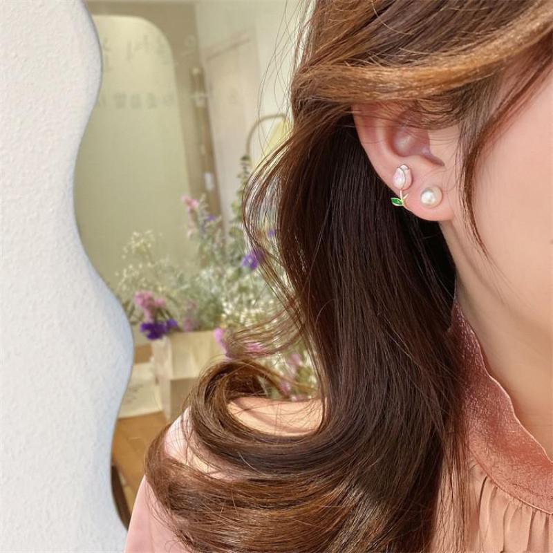 925 Silver Needle Korean Fashi - Pearl Stud Earrings 评论和价格