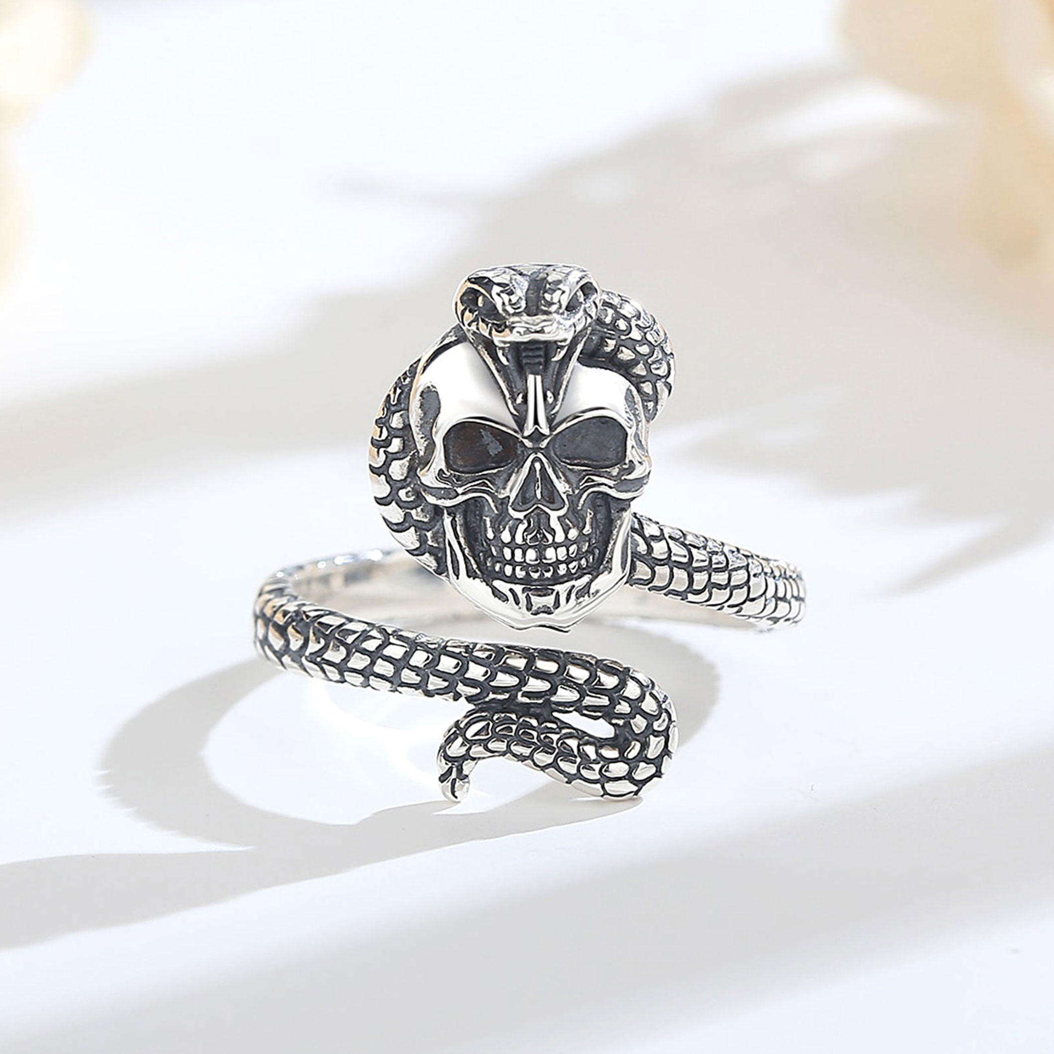 Eudora 925 Sterling Silver Sna - Gothic Skull Ring 评论和价格